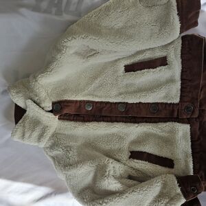Corduroy Reversible Cozy Cream and Brown Kids Jacket 3t